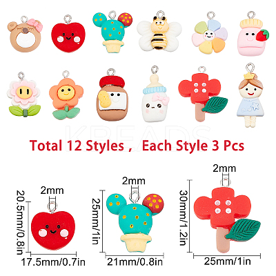 36Pcs 12 Style Resin Pendants RESI-SC0002-14-1