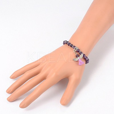 Trendy Natural Amethyst Beaded Acrylic Charm Bracelets BJEW-JB01792-05-1