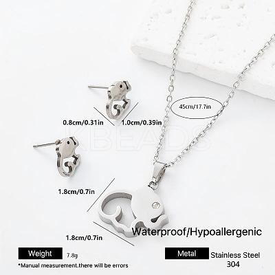 304 Stainless Steel Pendant Necklace & Stud Earrings Set for Women Men NO8774-2-1