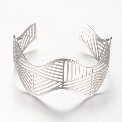 Tarnish Resistant 304 Stainless Steel Filigree Cuff Bangles STAS-S060-13-1