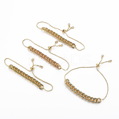 Adjustable Brass Inlaid Cubic Zirconia Slider Bracelets BJEW-Q996-001-NR-1