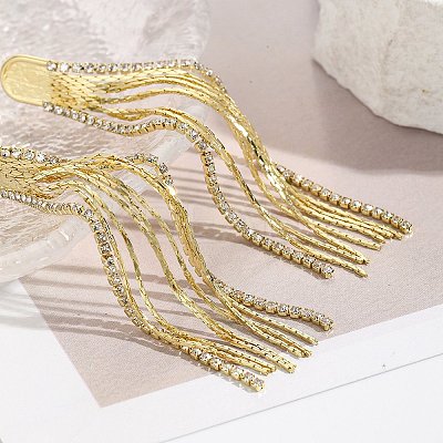 Cubic Zirconia Chains Tassel Earrings LS-EJEW-P236-03G-1