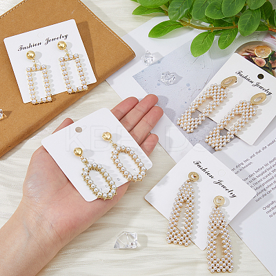 4 Pairs 4 Style Golden Alloy Geometry Dangle Stud Earrings with Plastic Imitation Pearl Beaded for Women EJEW-FI0002-57-1