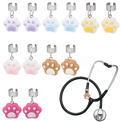 12Pcs 6 Colors Cat Paw Print Resin Stethoscope Pendant Decorations HJEW-OC00161-1