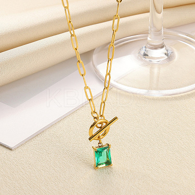304 Stainless Steel Pave Cubic Zirconia Square Birth Stone Pendant OT Necklaces FS-WGEE56A-09-1