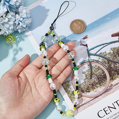 Resin Beaded Mobile Phone Lanyard Wrist Strap HJEW-WH0069-05-1