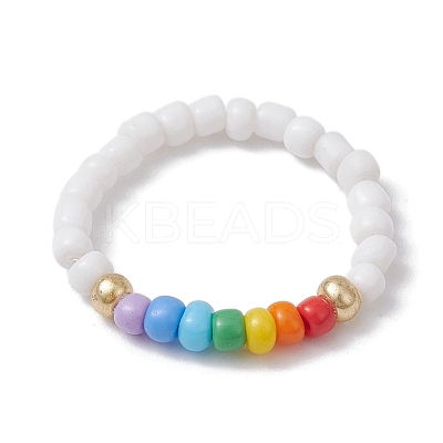 Glass Seed Beaded Stretch Rings for Women RJEW-JR00657-1