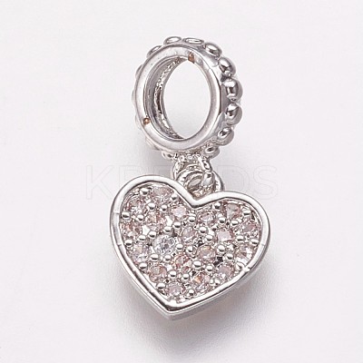 Brass Cubic Zirconia European Dangle Charms KK-P134-02-1