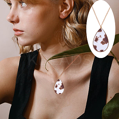 Cow Print Imitation Leather Teardrop Pendant Necklace & Dangle Earrings & Multi-Strand Bracelet JX529J-1