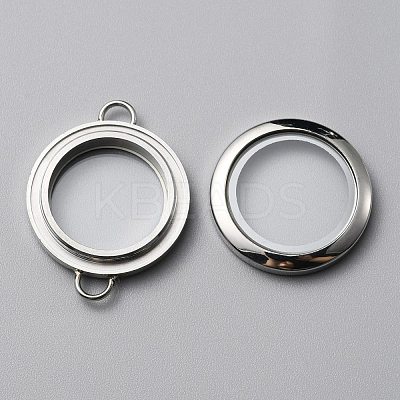 Flat Round 304 Stainless Steel Floating Lockets Connector Charms FIND-WH0032-57P-02-1