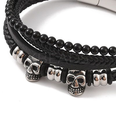 Braided Microfiber Leather Multi-strand Bracelets LS-BJEW-B096-06G-1