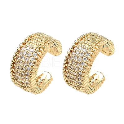 C-Shaped Brass Micro Pave Clear Cubic Zirconia Cuff Earrings EJEW-L316-01G-07-1