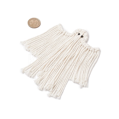 Woven Macrame Cotton Ghost Pendant Decorations HJEW-JM03750-1