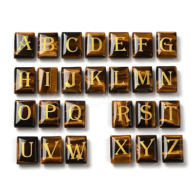 26Pcs Natural Tiger Eye Healing Rectangle with Letter A~Z Display Decorations G-K335-07E-1