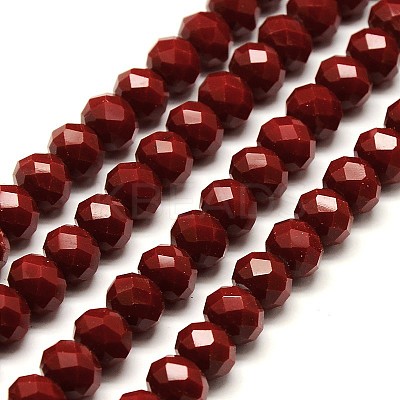 1 Strand Opaque Solid Dark Red Color Crystal Glass Rondelle Beads Strands X-EGLA-F047A-10-1
