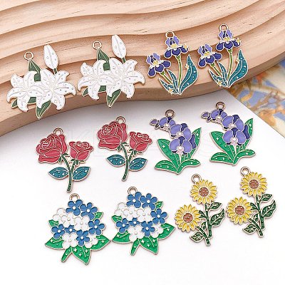 12Pcs 6 Styles Alloy Enamel Pendants ENAM-L054-02G-1