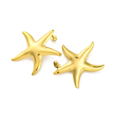 Ion Plating(IP) 304 Stainless Steel Starfish Stud Earrings EJEW-K295-16G-1