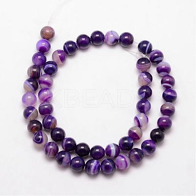 Natural Striped Agate/Banded Agate Bead Strands G-K166-13-8mm-04-1