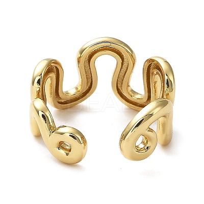 Rack Plating Brass Twist Wave Open Cuff Rings for Women RJEW-Q777-07G-1
