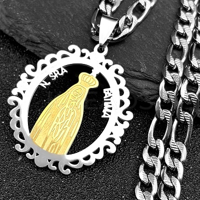 Ring with Virgin Mary 201 Stainless Steel Pendant Necklaces for Men Women NJEW-K283-23G-1