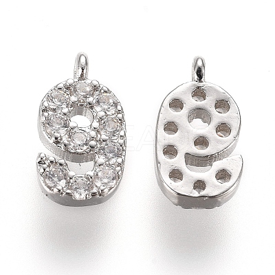 Brass Micro Pave Clear Cubic Zirconia Charms ZIRC-L075-60A-09P-1
