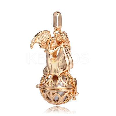 Golden Plated Brass Hollow Round Cage Pendants KK-J249-05G-1
