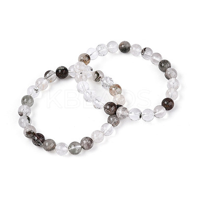 Natural Green Lodolite Quartz Round Beaded Stretch Bracelets for Men Women G-N349-10C-1
