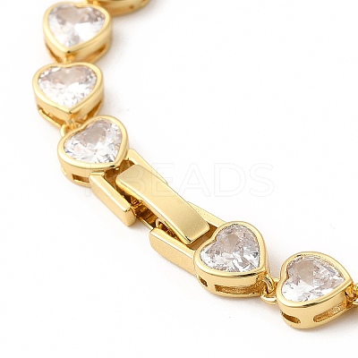 Clear Cubic Zirconia Heart Link Chain Bracelet LS-BJEW-E073-05G-1