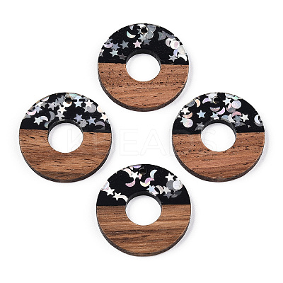 Opaque Resin & Walnut Wood Pendants RESI-N039-63C-1