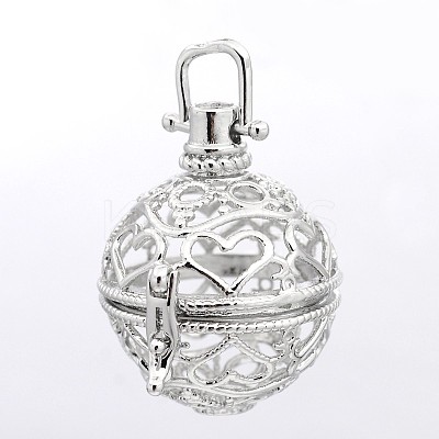 Round with Heart Brass Hollow Cage Pendants KK-P026-08P-NR-1