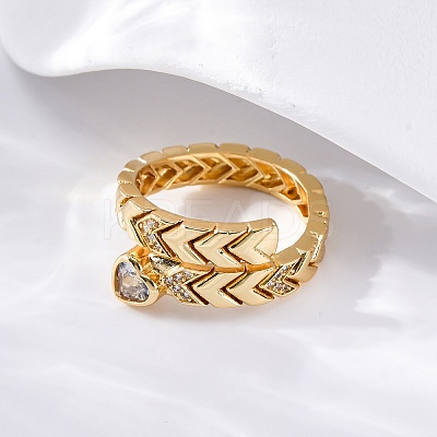 Brass Micro Pave Clear Cubic Zirconia Open Cuff Rings for Women RJEW-G341-05G-02-1