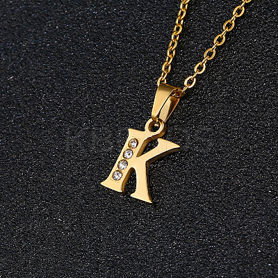 201 Stainless Steel Crystal Rhinestone Initial Pendant Necklaces FS-WG3A711-11-1