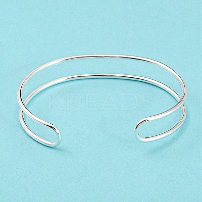 Rack Plating Brass Double Lines Cuff Bangles for Women BJEW-M304-01S-1