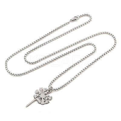 201 Stainless Steel Laser Cut Dandelion Pendant Box Chain Necklaces for Women LS-NJEW-Q004-07P-1