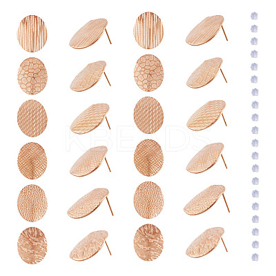 24Pcs 6 Styles 304 Stainless Steel Textured Oval Stud Earrings Findings STAS-TA0002-32RG-1