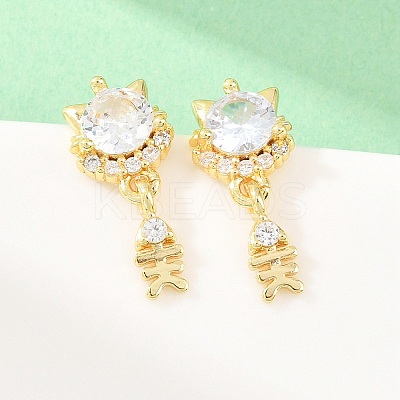 Brass Micro Pave Cubic Zirconia Dangle Stud Earrings EJEW-F405-24G-02-1
