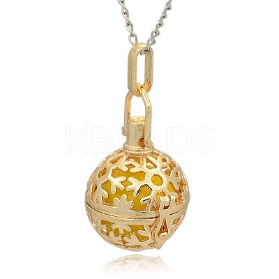 Golden Tone Brass Hollow Round Cage Pendants KK-J232-05G-1