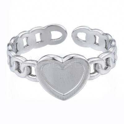 Non-Tarnish 304 Stainless Steel Heart with Chain Cuff Rings RJEW-N038-127P-1