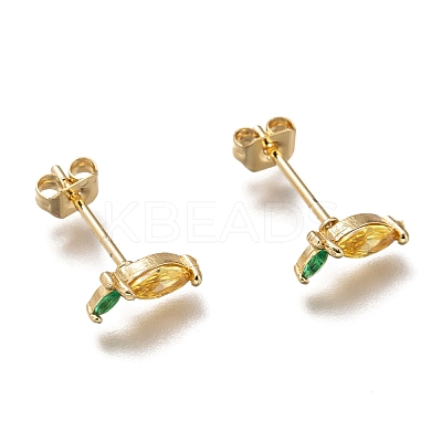 Brass Stud Earrings ZIRC-I051-04G-1