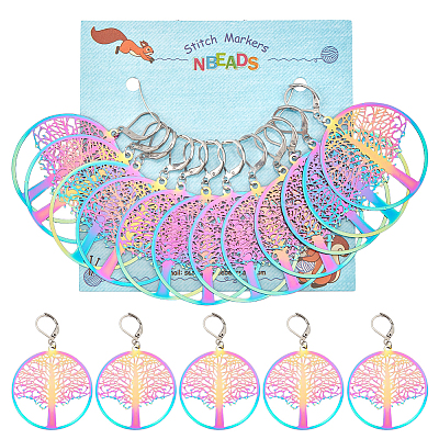 Ion Plating(IP) 201 Stainless Steel Filigree Pendants Locking Stitch Markers HJEW-PH01562-1