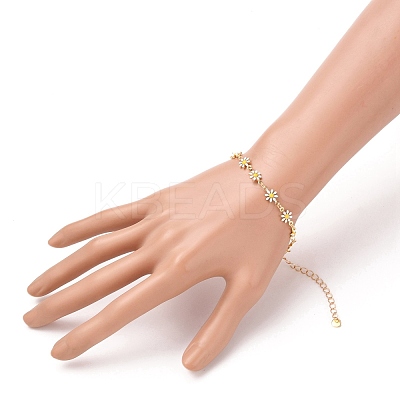 Brass Enamel Daisy Link Bracelets BJEW-JB05674-1