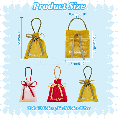 12Pcs 3 Colors Velvet Jewelry Drawstring Gift Bags with Rope Handle ABAG-NB0001-97-1