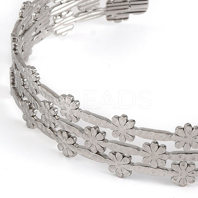 Non-Tarnish 304 Stainless Steel Hollow Flower Open Cuff Bangles for Women LS-BJEW-K241-03C-P-1