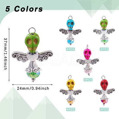 Skull Angel Synthetic Turquoise & Glass Pendants PALLOY-TAC0115-1