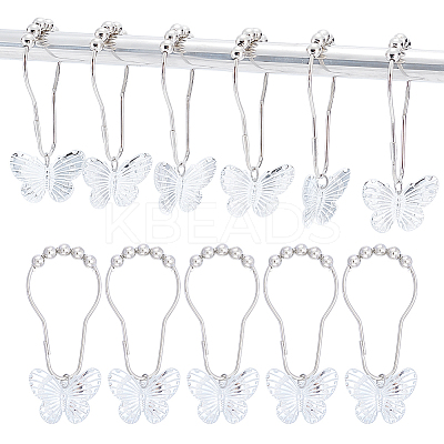 12Pcs Butterfly Acrylic with Iron Shower Curtain Rings for Bathroom HJEW-NB00293-1