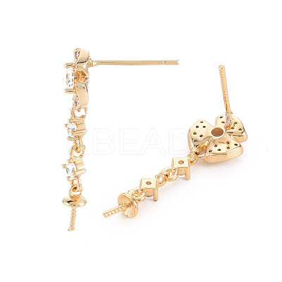 Flower Shape Brass Micro Pave Clear Cubic Zirconia Earring Findings KK-S356-436-NF-1