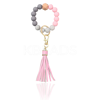 1Pcs Silicone Round Beaded Keychain Wristlet AJEW-CL0001-11C-1
