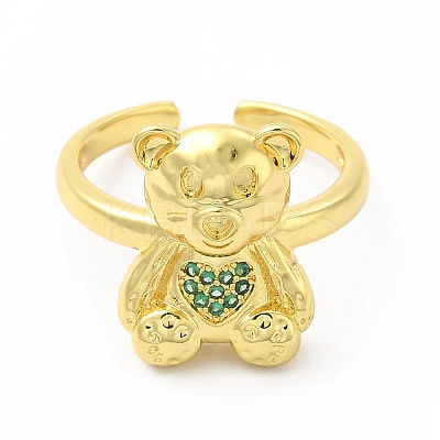 Cubic Zirconia Bear with Heart Open Cuff Ring KK-A180-38G-1
