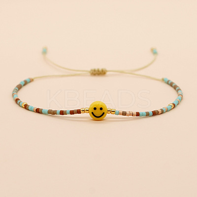 Smiling Face Glass Seed Bead Braided Bracelets for Women EQ4950-3-1