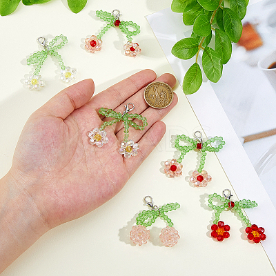 8Pcs 4 Styles Cherry Glass Pendant Decorations HJEW-HS0001-04-1